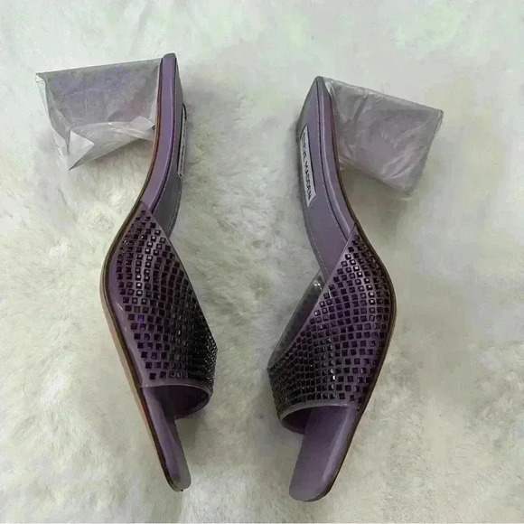 Steve Madden Purple Rhinestone Block Heel Slides Size 7.5 Retro 90s Hoco Bling - Picture 6 of 16
